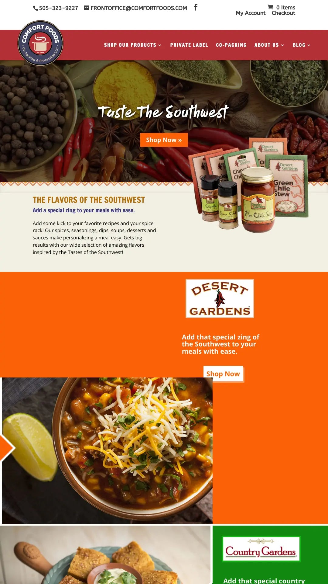 Screenshot: the Comfort Foods website.