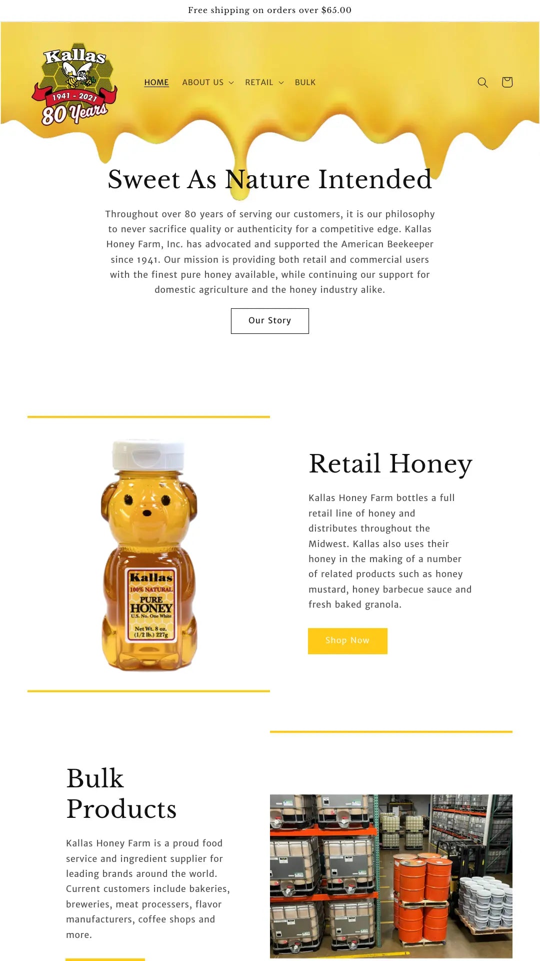 Screenshot: the Kallas Honey website.