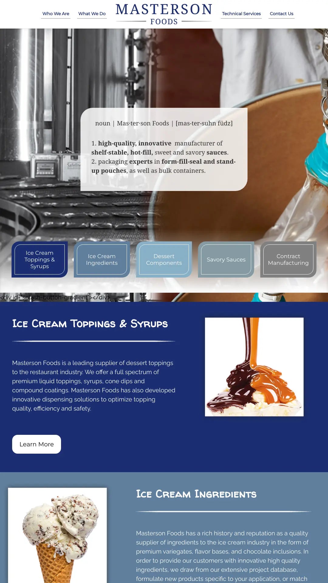 Screenshot: the Masterson Foods website.