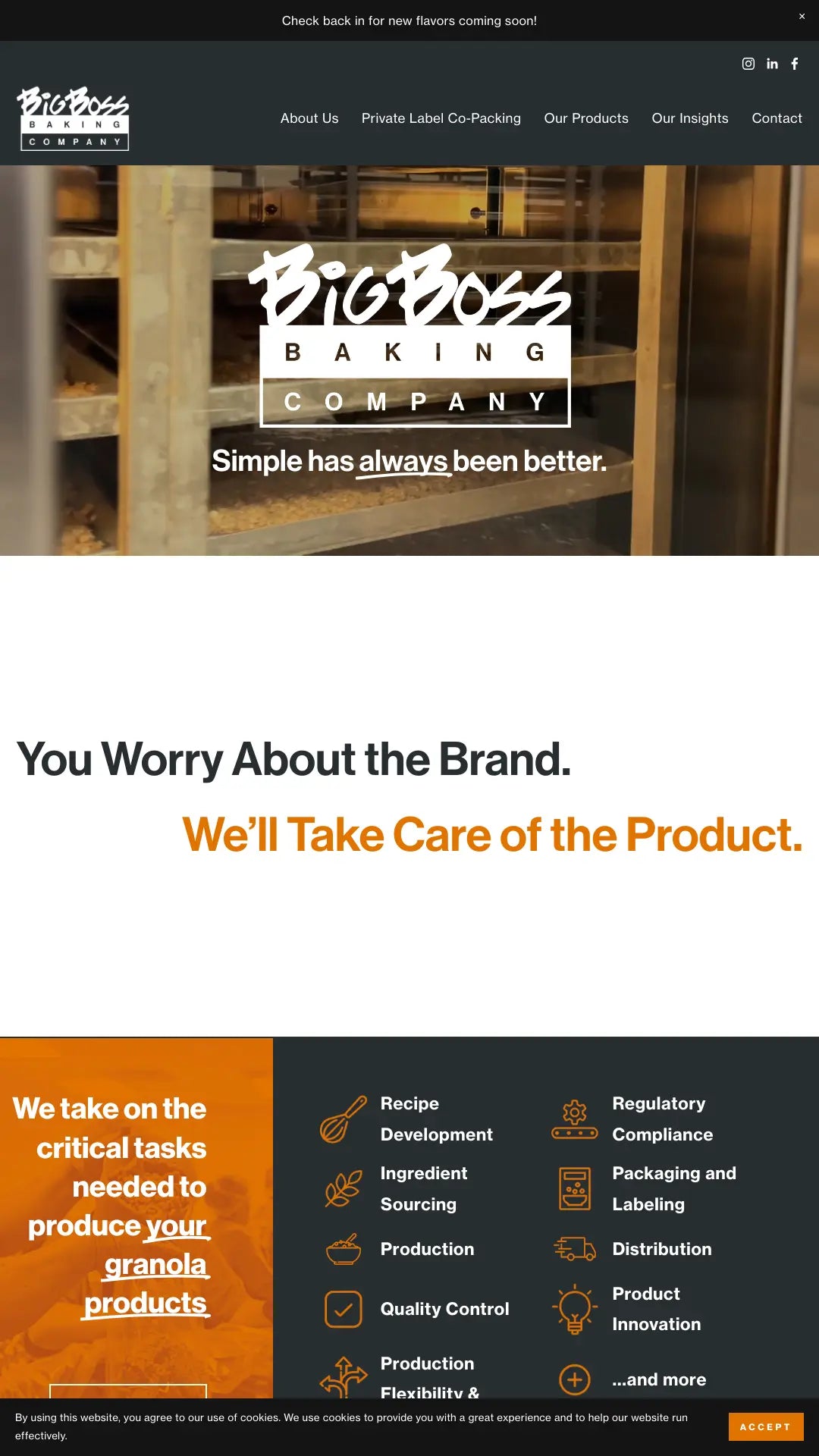 Screenshot: the Big Boss Baking Co website.