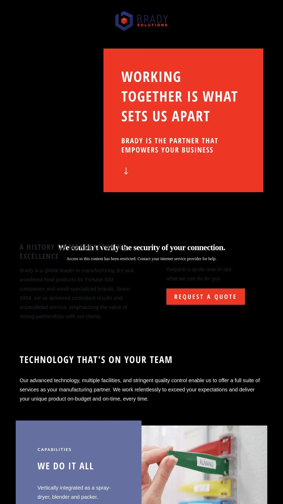 Screenshot: the Brady Enterprises website.