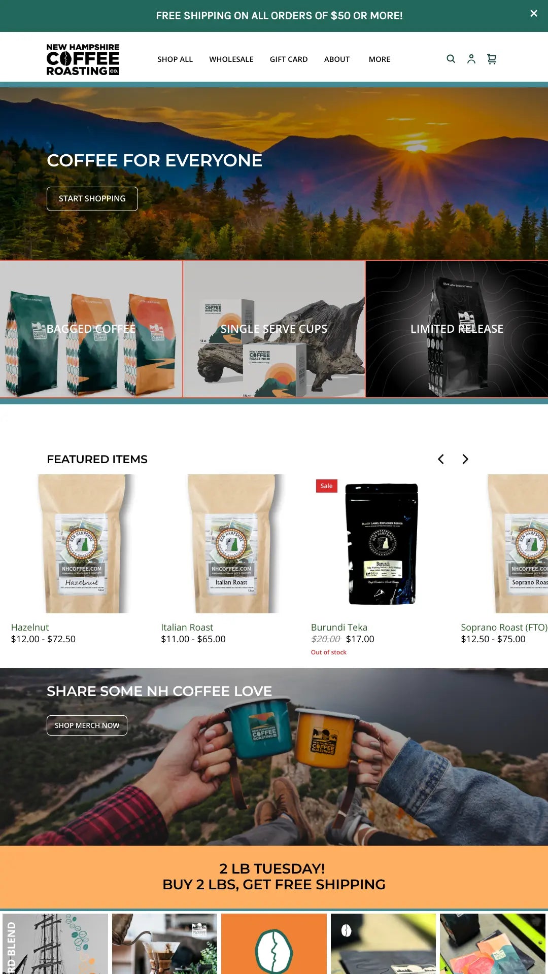 Screenshot: the New Hampshire Coffee Roasting Co. website.