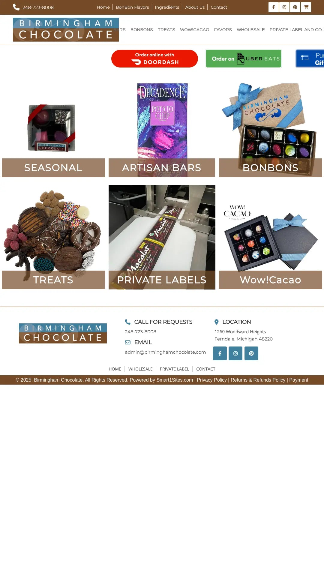 Screenshot: the Birmingham Chocolates website.