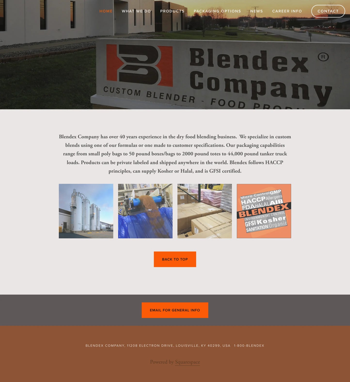 Screenshot: the Blendex Co website.