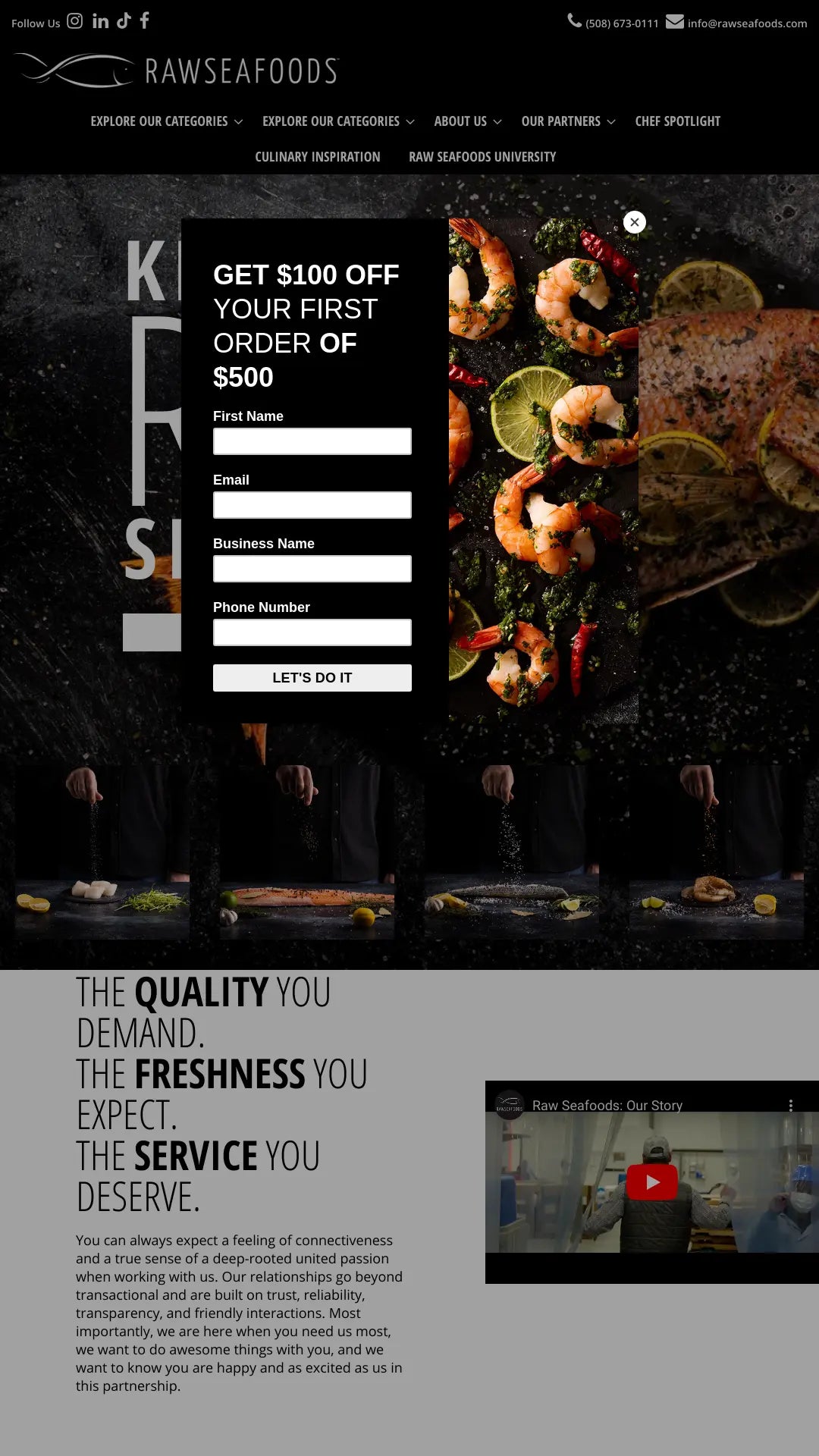 Screenshot: the Raw Seafoods website.