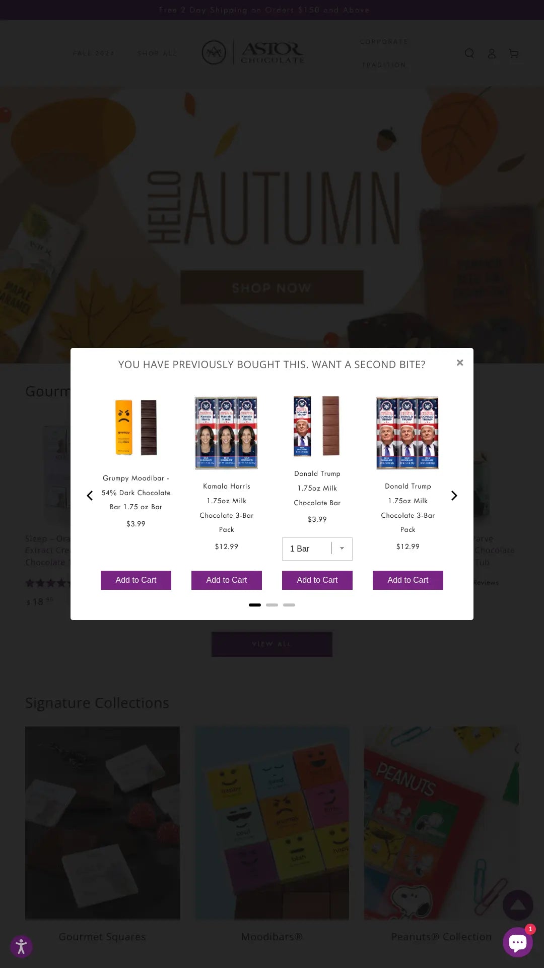 Screenshot: the Astor Chocolate website.