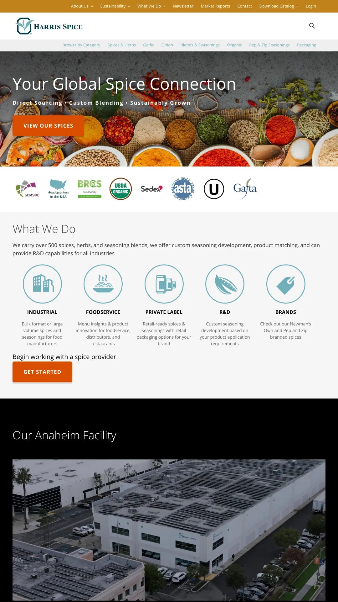 Screenshot: the Harris Spice Company website.