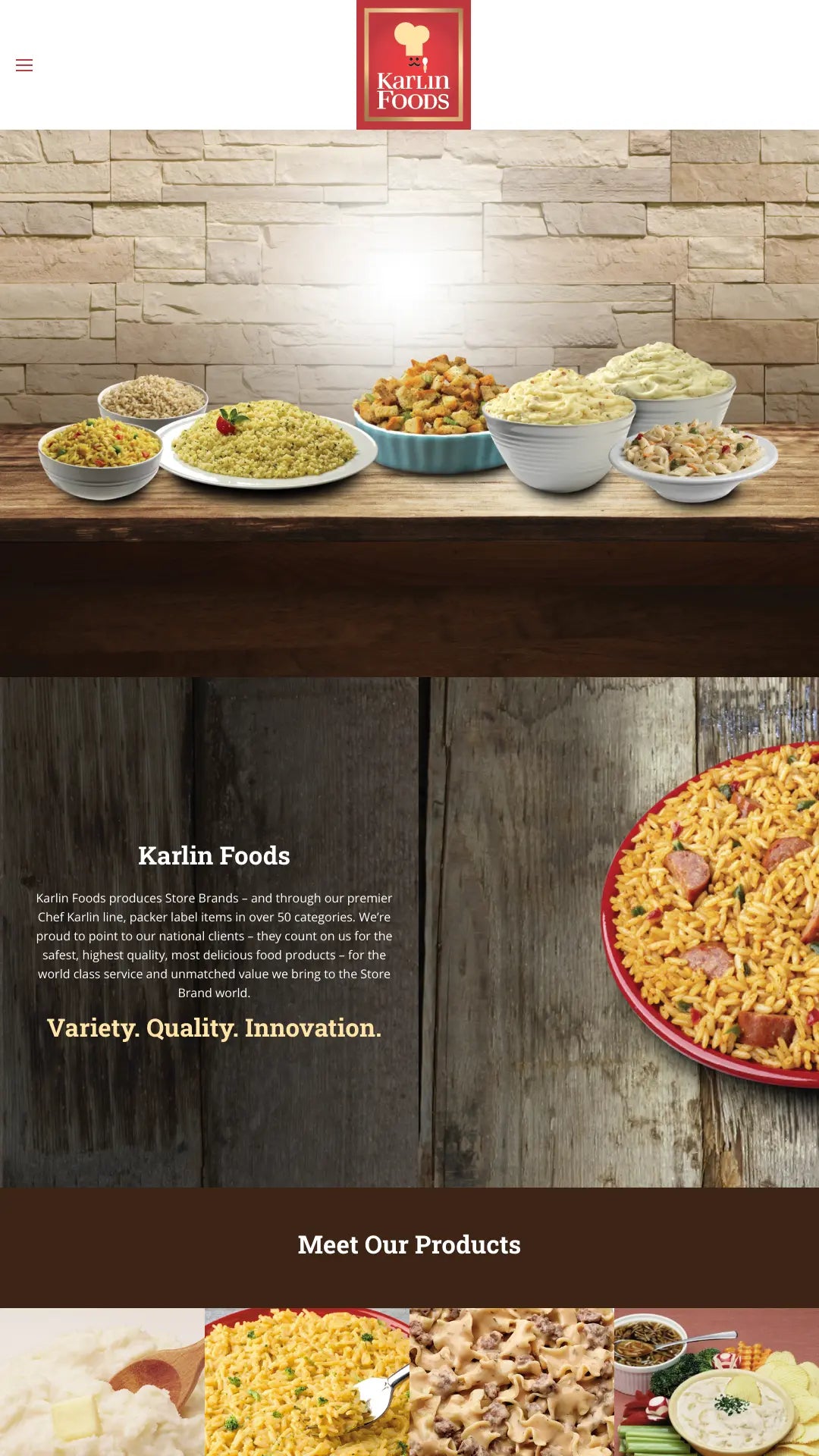 Screenshot: the Karlin Foods website.