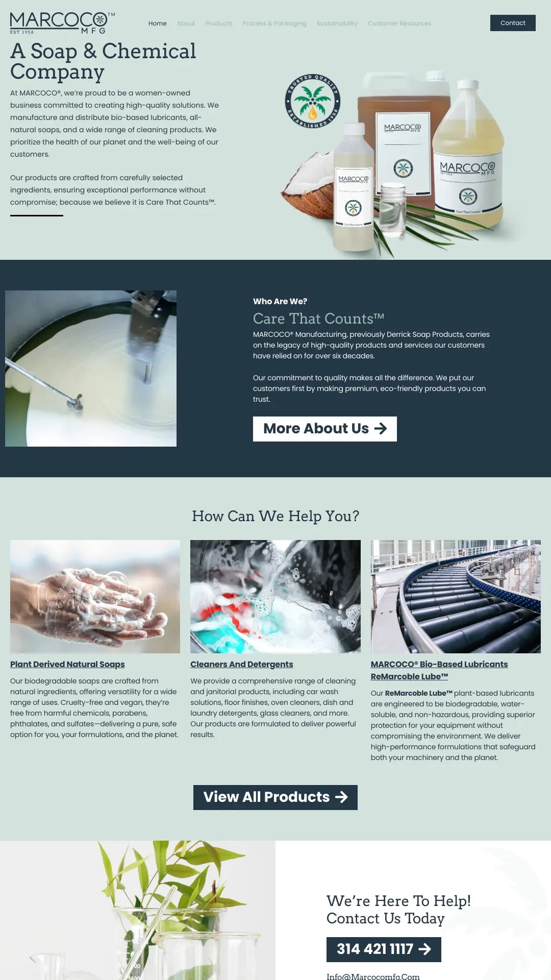 Screenshot: the Marcoco Manufacturing website.