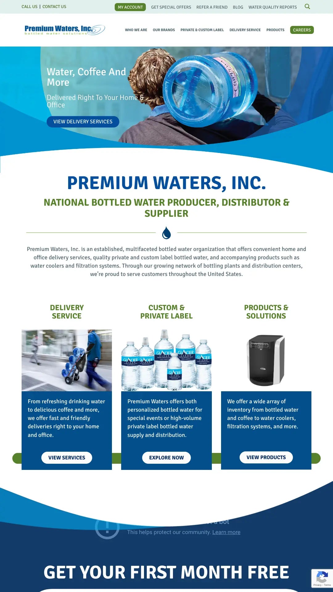 Screenshot: the Premium Waters Inc. website.