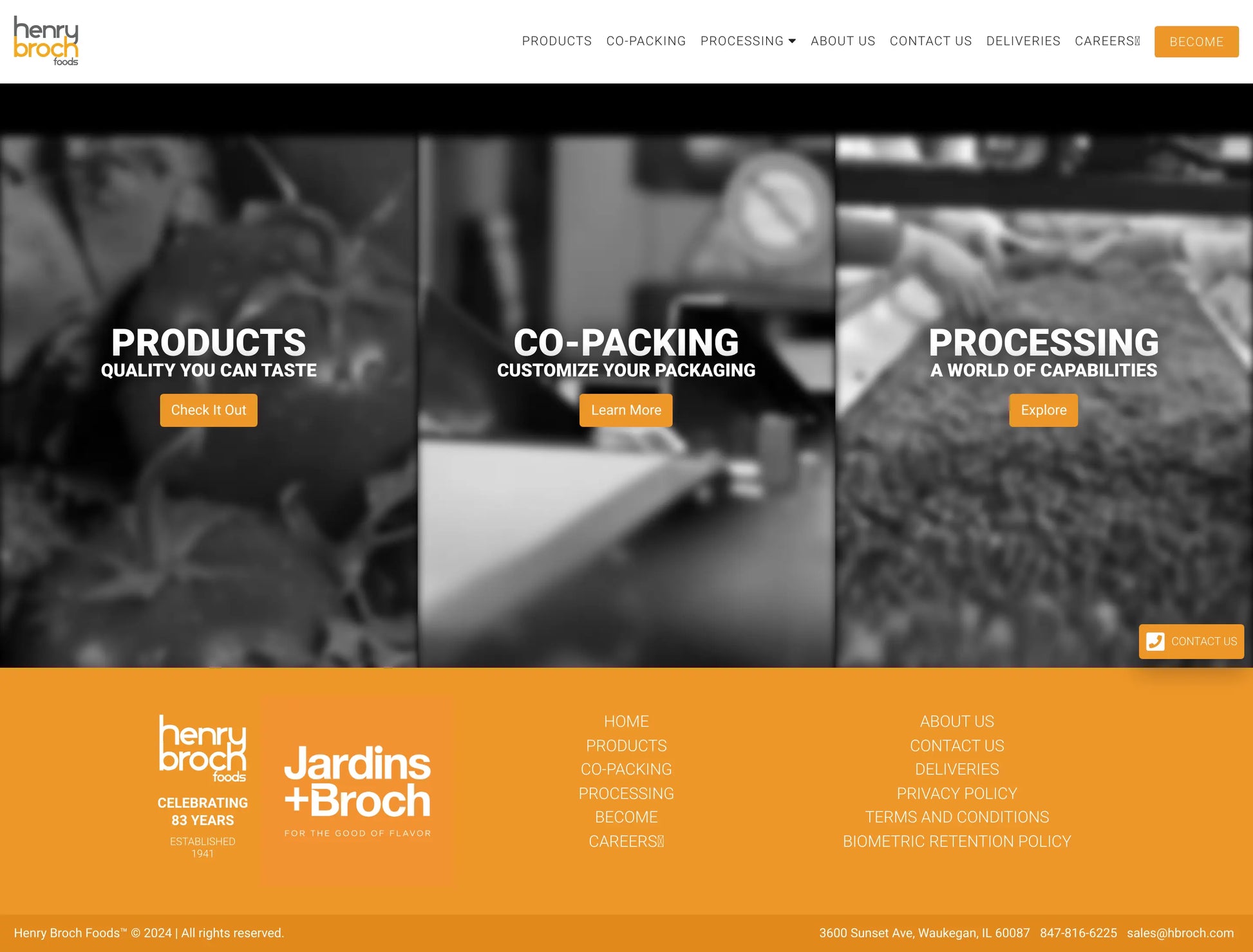 Screenshot: the Henry Broch Foods website.