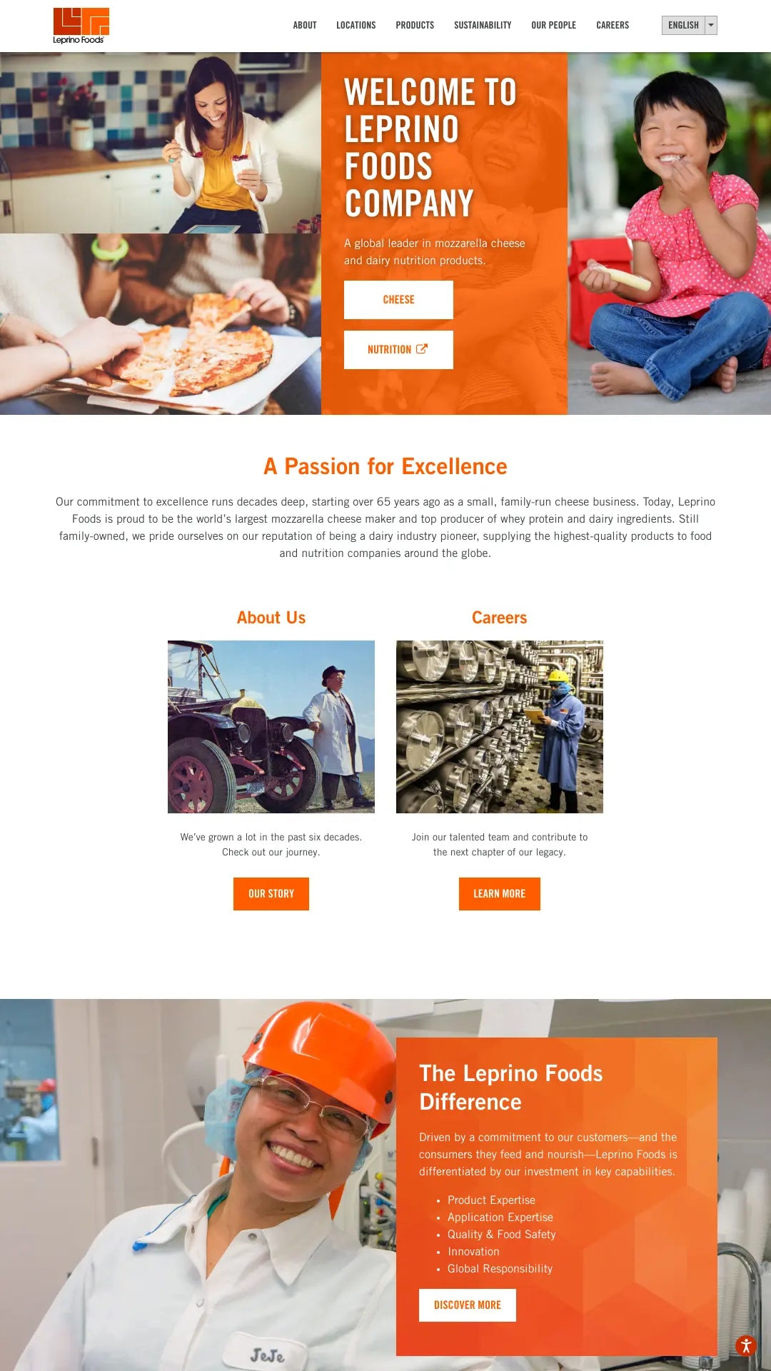 Screenshot: the Leprino Foods website.