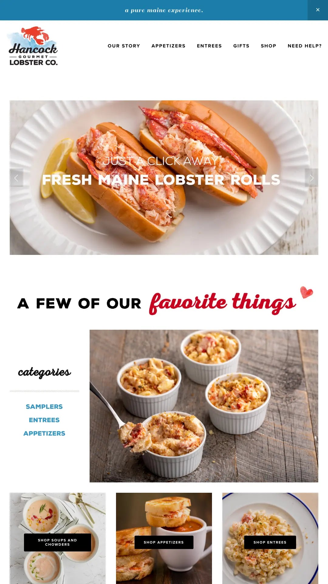 Screenshot: the Hancock Gourmet Lobster website.