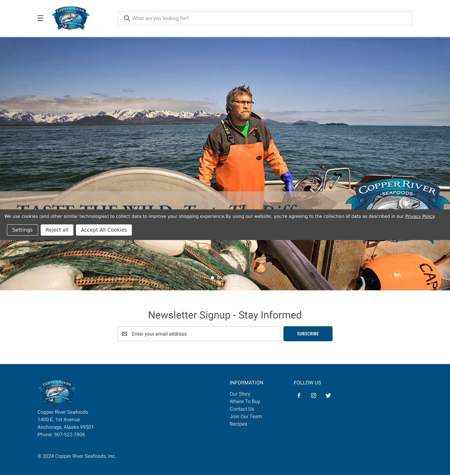 Screenshot: the Copper River Seafood website.