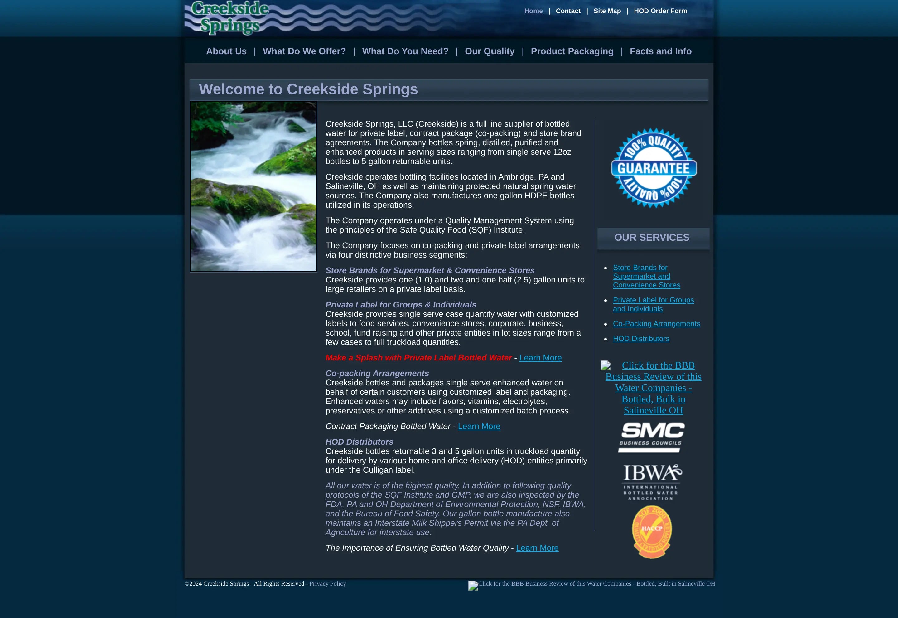 Screenshot: the Creekside Springs, LLC website.