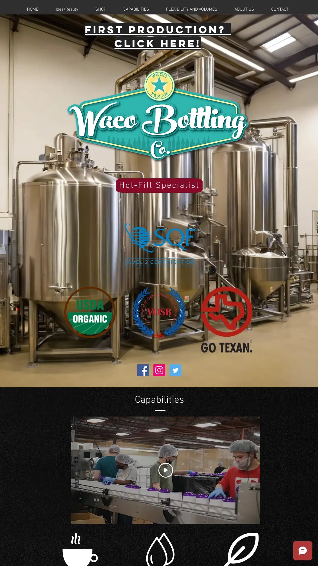 Screenshot: the Waco Bottling website.