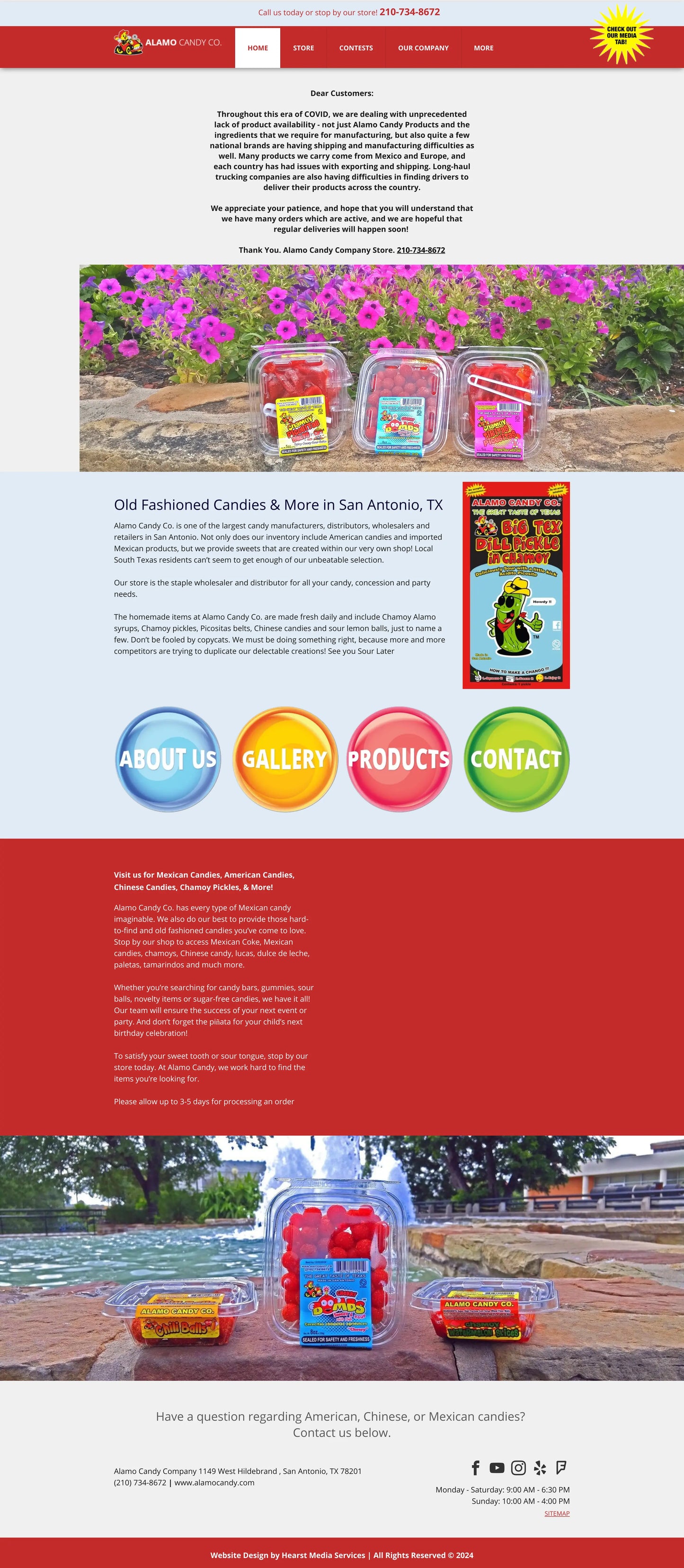 Screenshot: the Alamo Candy Co website.