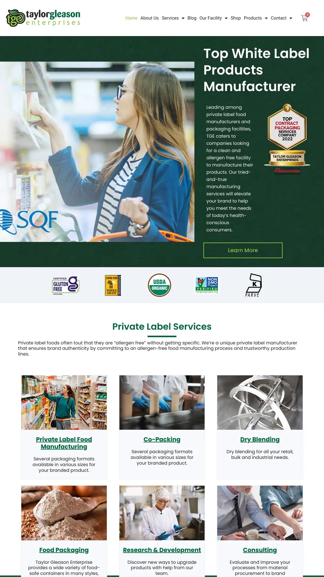 Screenshot: the Taylor Gleason Enterprises website.