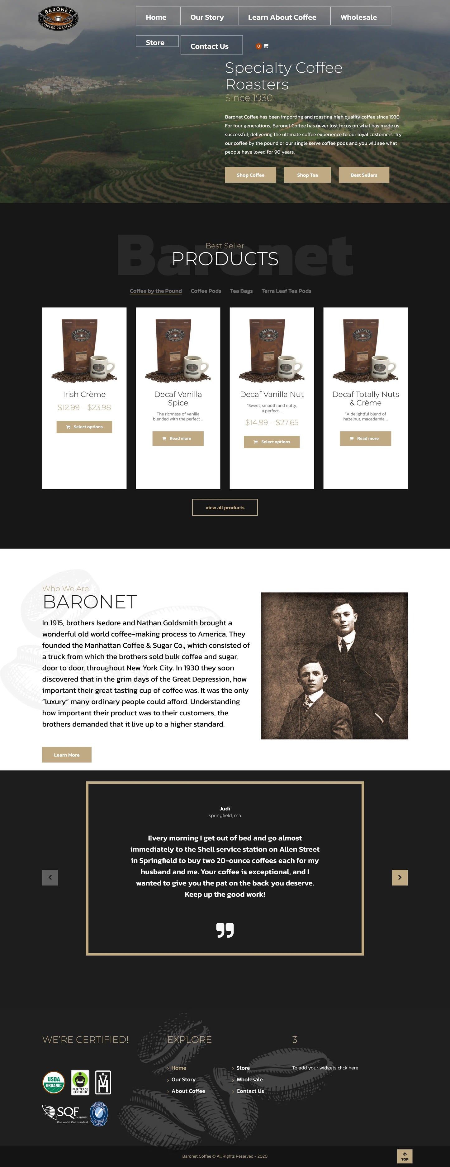 Screenshot: the Baronet Coffee website.