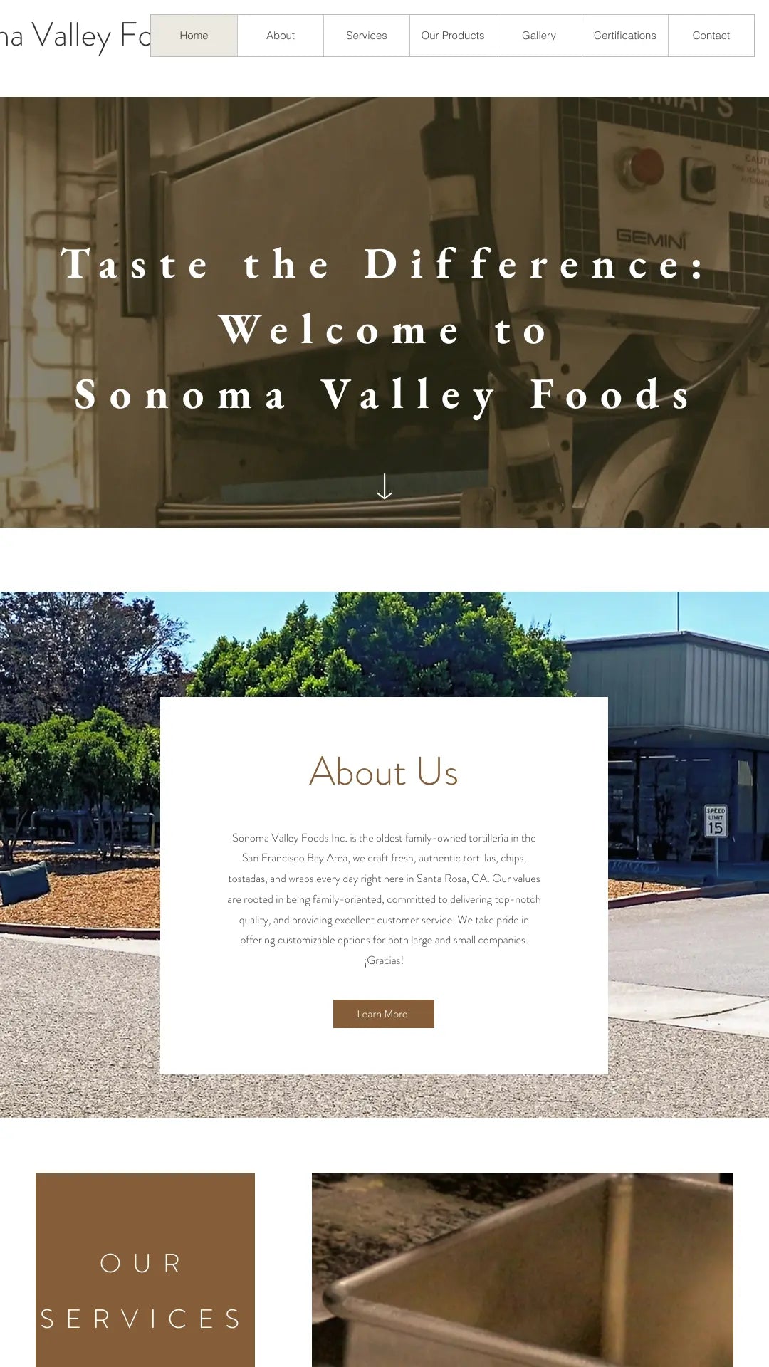 Screenshot: the Sanoma Valley Foods website.