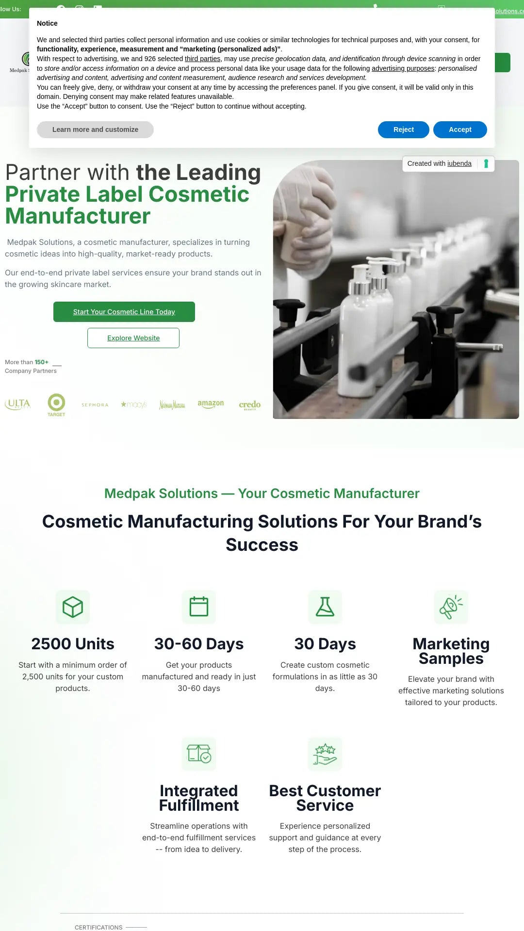 Screenshot: the Medpak Solutions website.