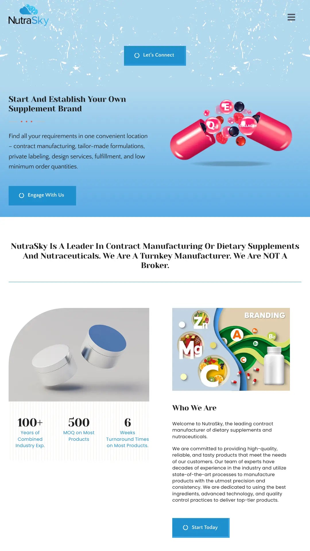 Screenshot: the Nutrasky website.