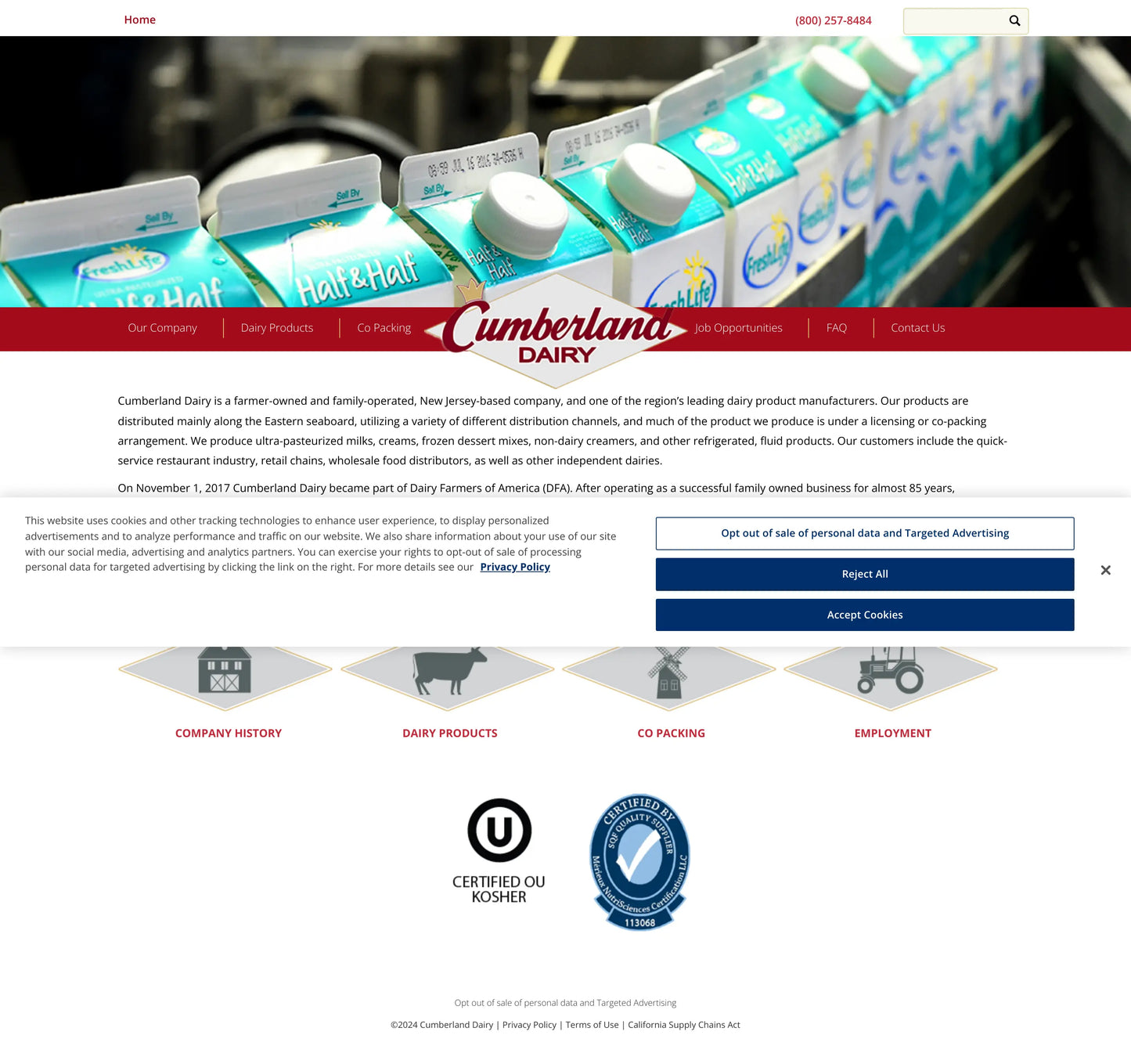 Screenshot: the Cumberland Dairy website.