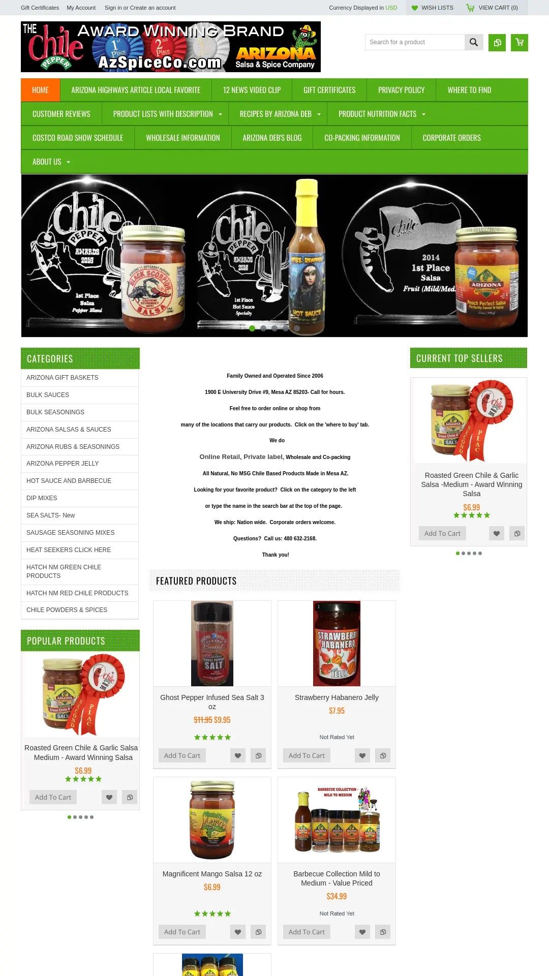 Screenshot: the Arizona Spice Co website.