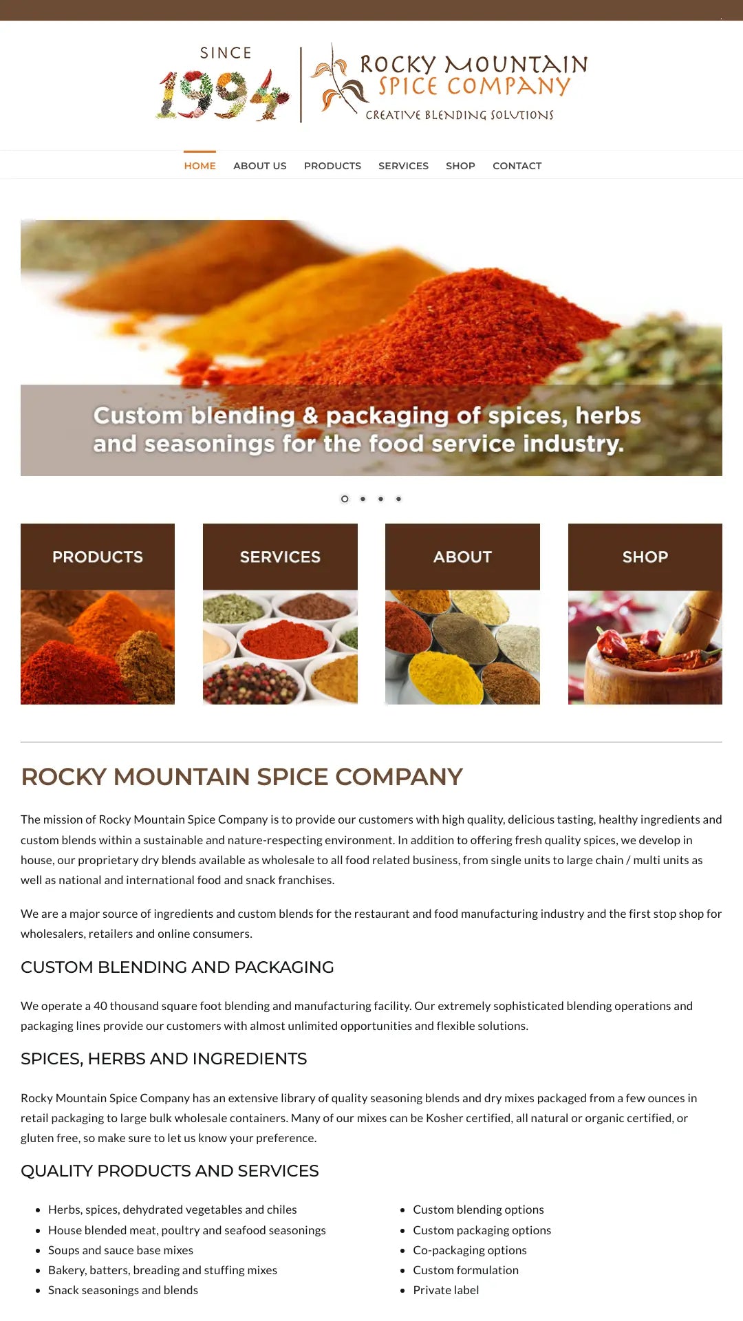 Screenshot: the Rocky Mountain Spice Co website.