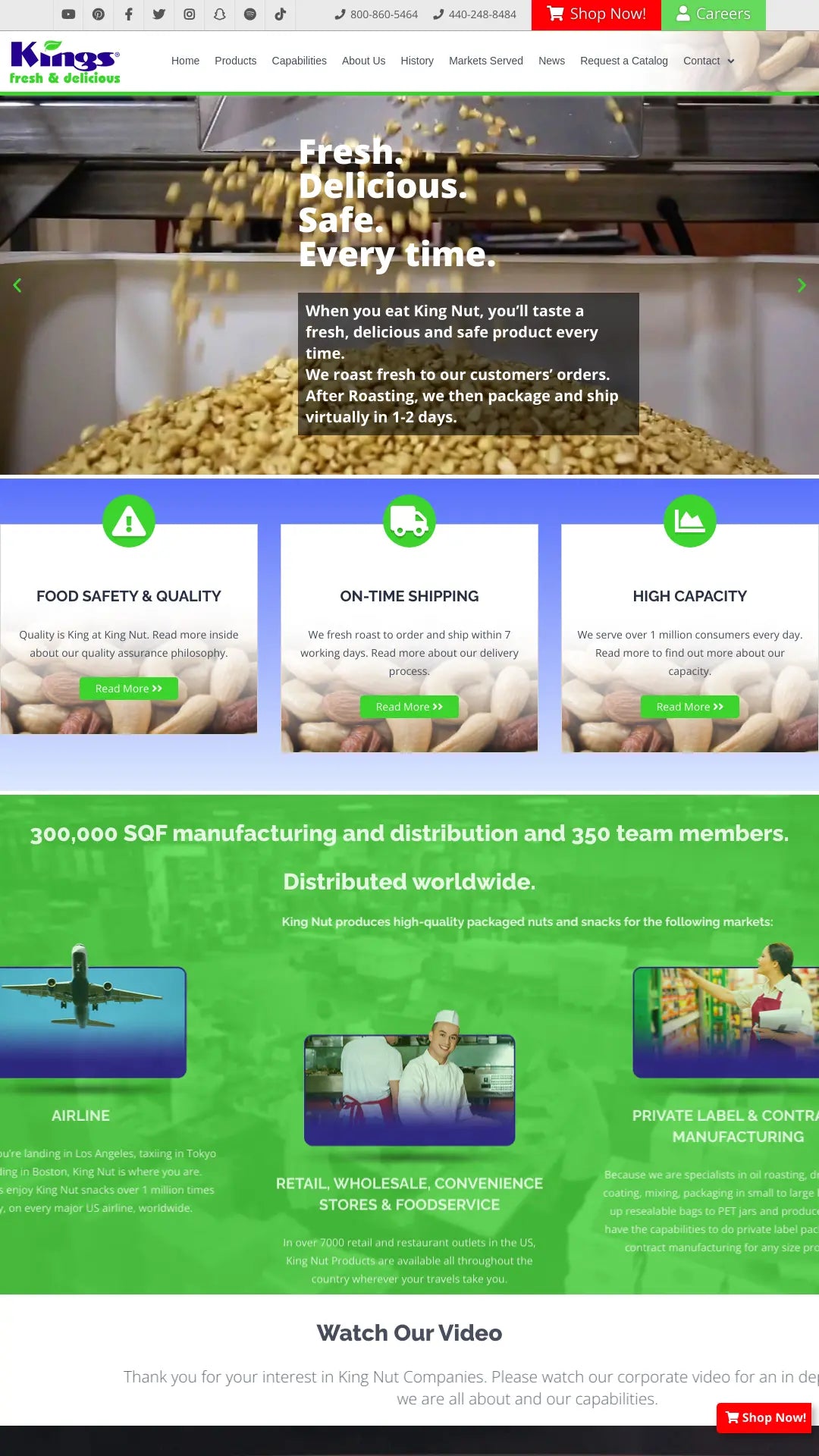 Screenshot: the King Nut Co website.