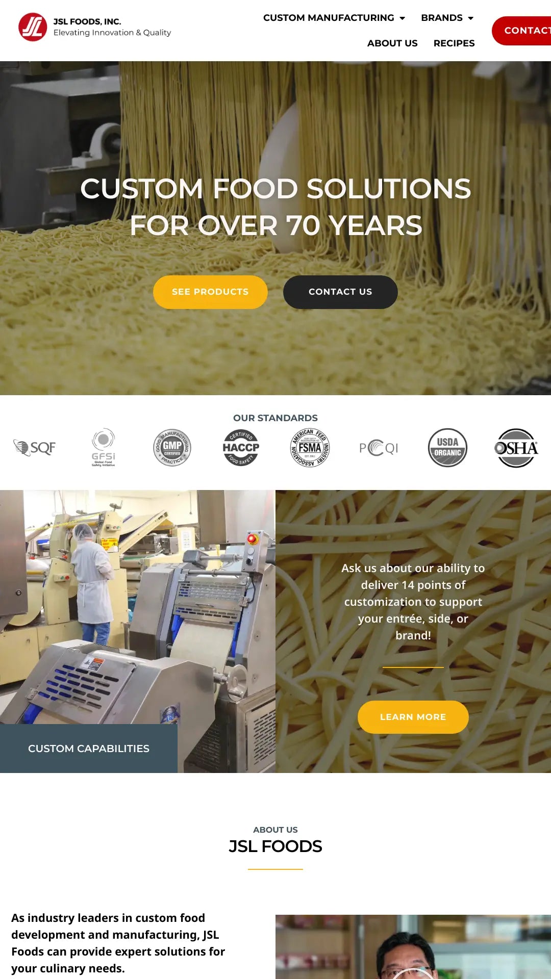 Screenshot: the JSL Foods, Inc. website.