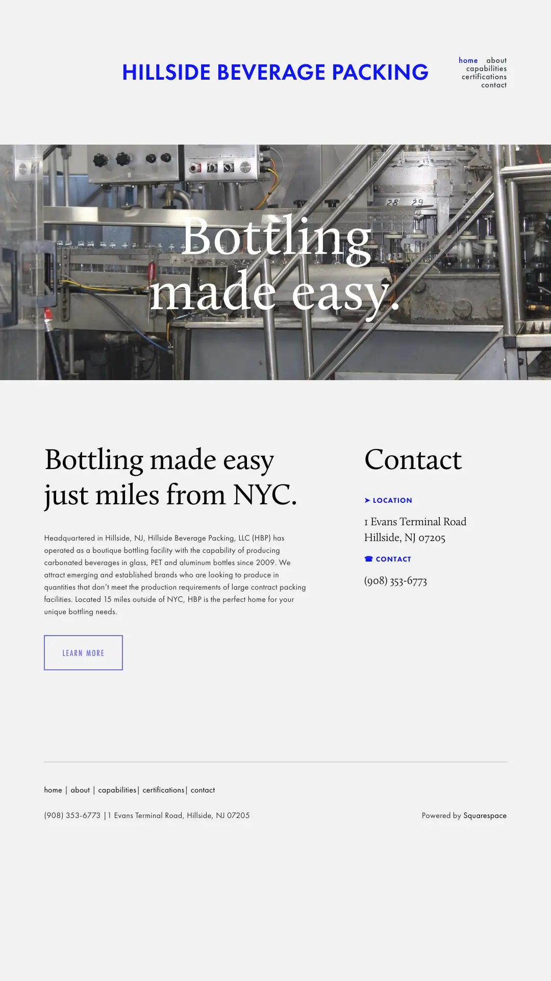 Screenshot: the Hillside Beverage Packing website.