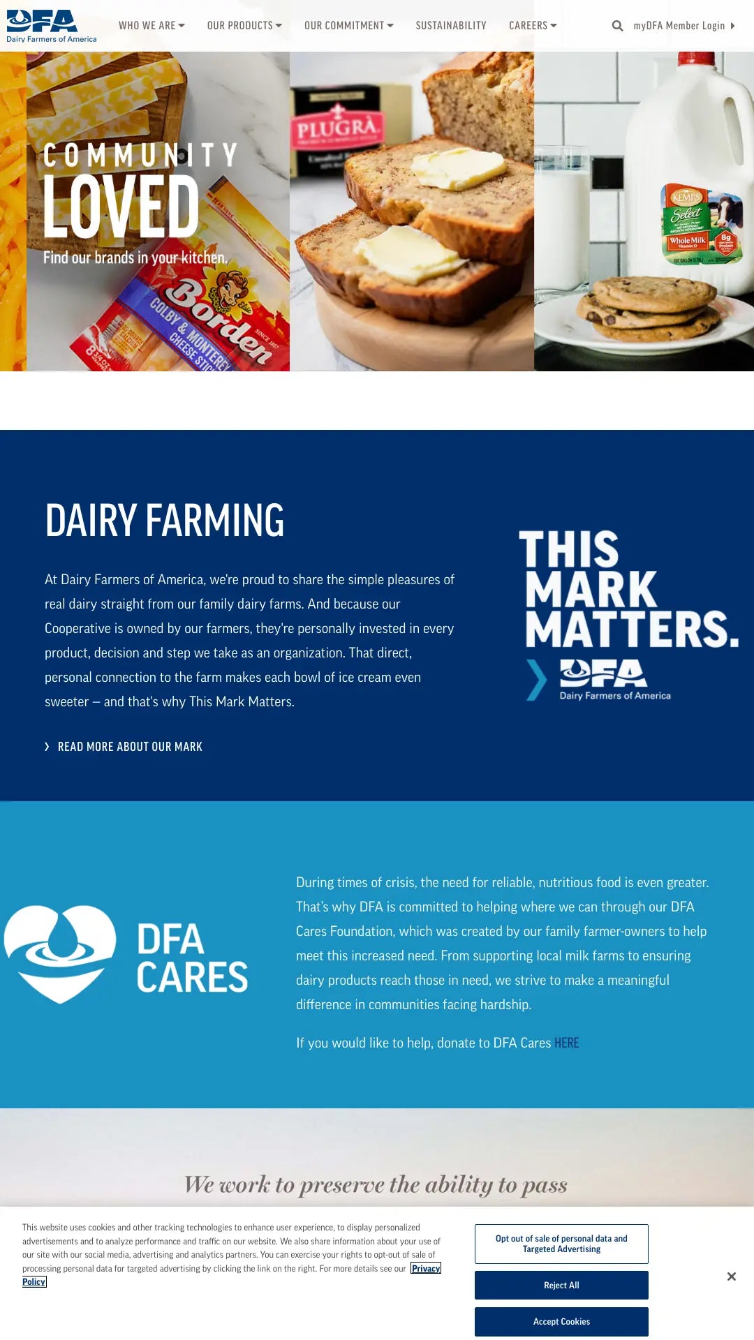 Screenshot: the Dairy Farmers of America website.