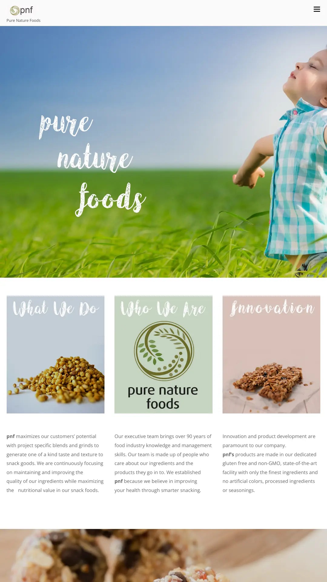 Screenshot: the Pure Nature Foods website.