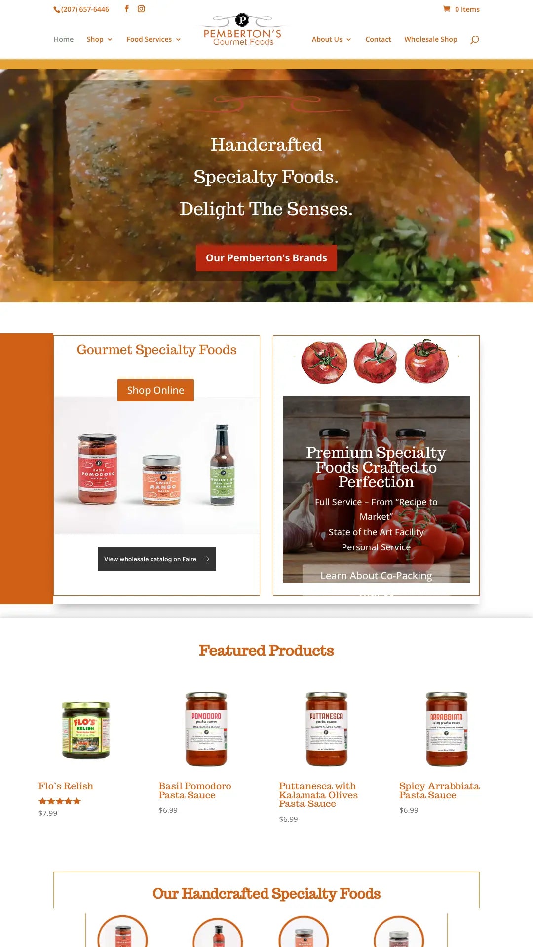 Screenshot: the Pemberton's Gourmet Foods website.