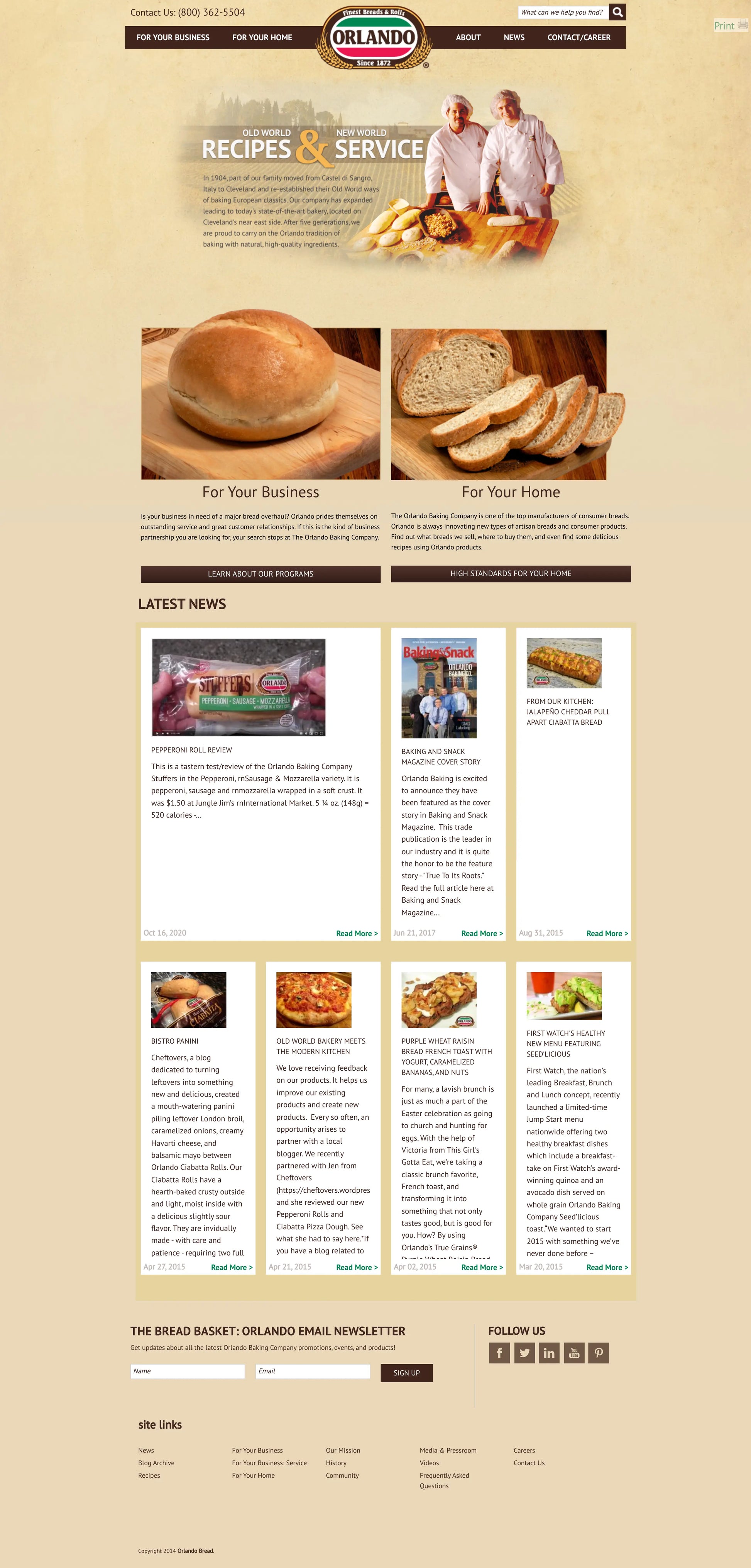 Screenshot: the Orlando Baking Co website.