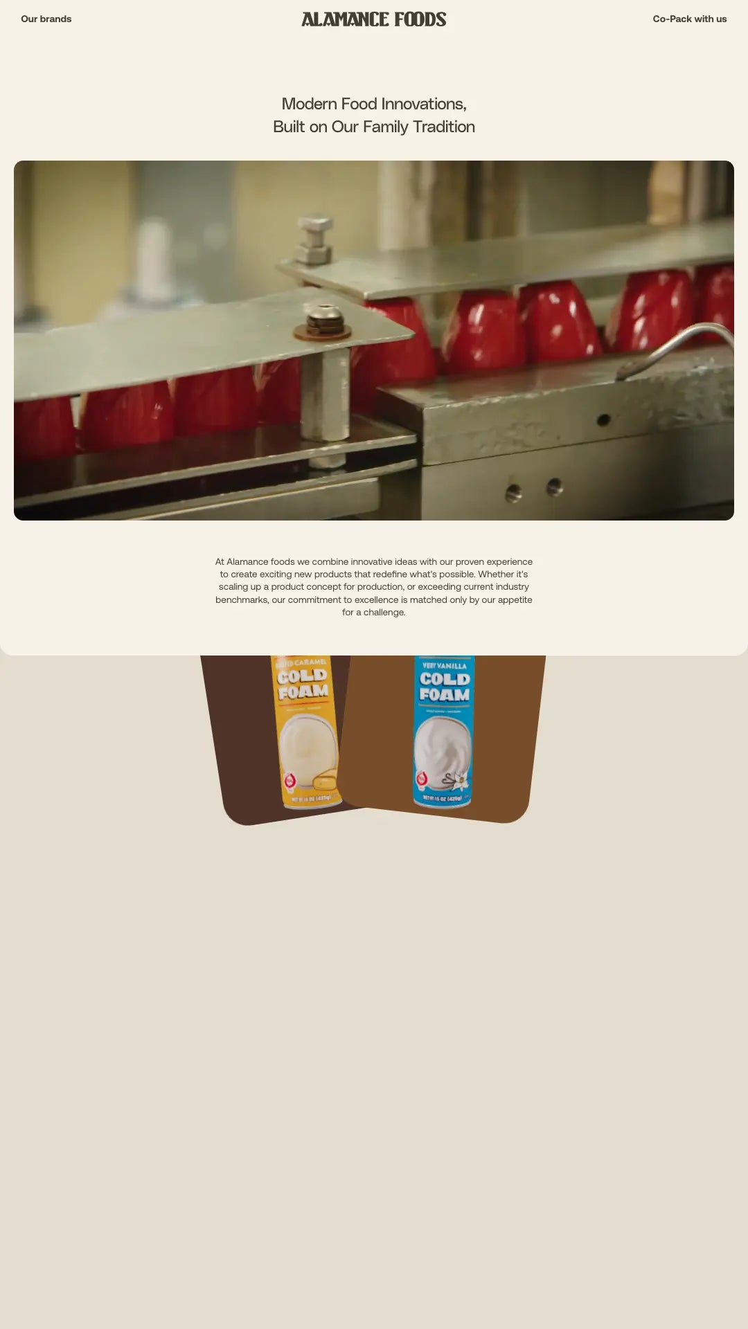 Screenshot: the Alamance Foods website.