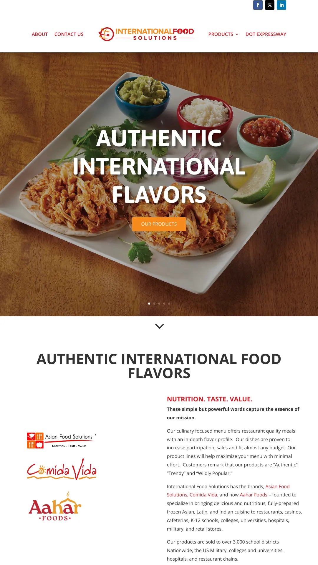 Screenshot: the International Food Solutions website.