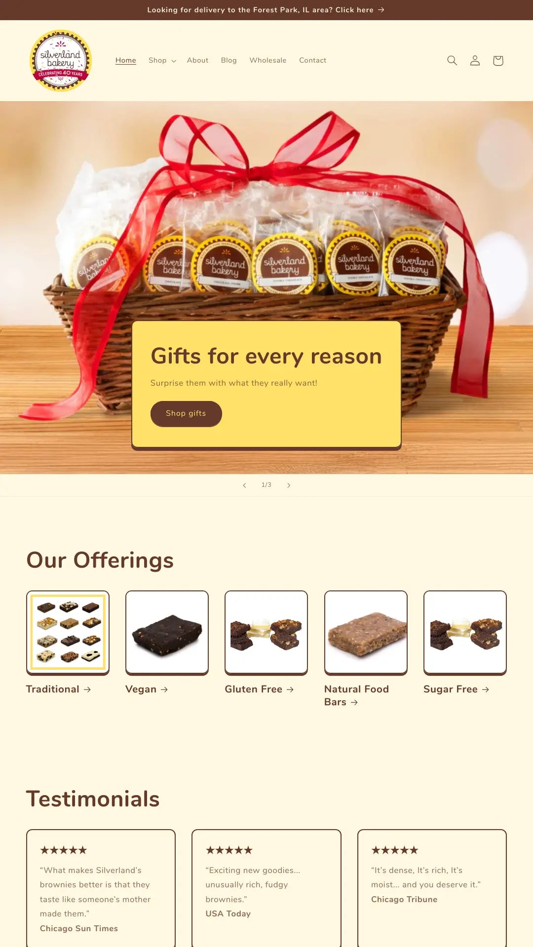 Screenshot: the Silverland Bakery website.