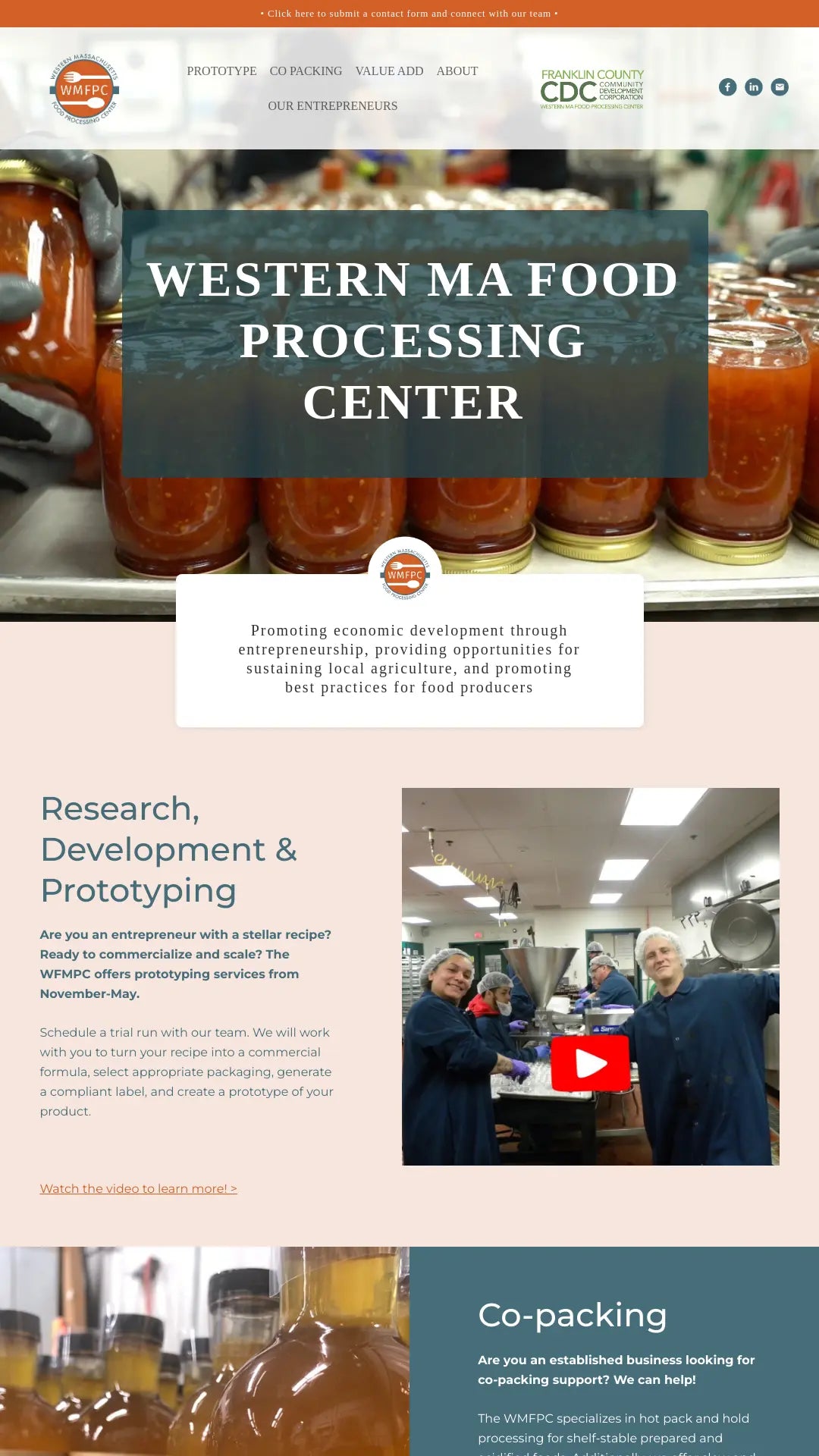 Screenshot: the Western Mass Food Processing Center website.