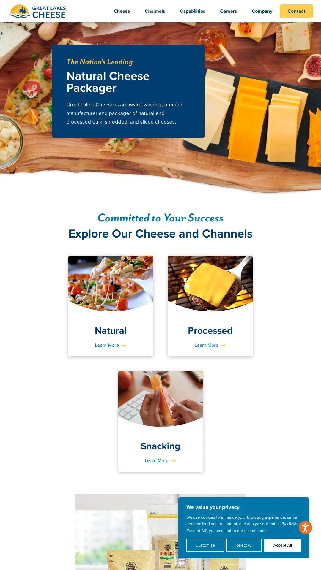 Screenshot: the Great Lakes Cheese Co website.