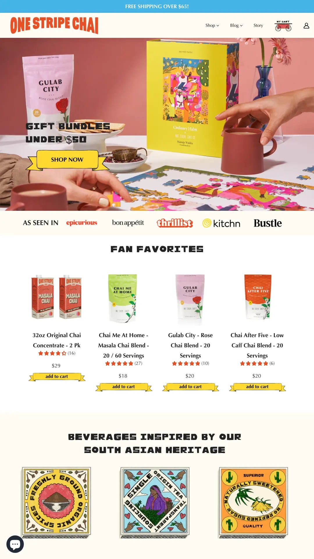 Screenshot: the One Stripe Chai Co. website.