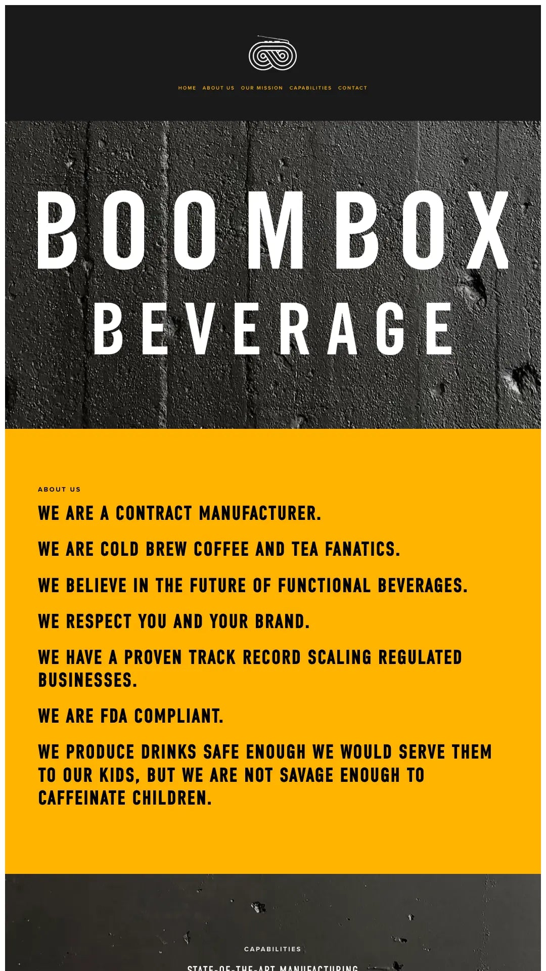 Screenshot: the Boombox Beverage website.