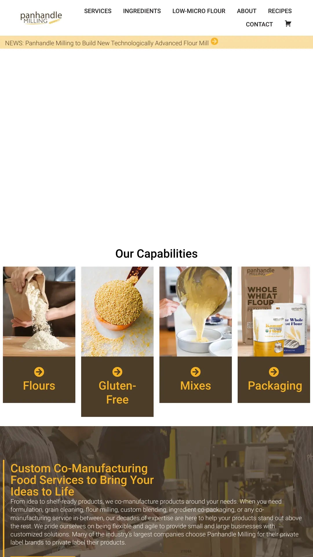 Screenshot: the Panhandle Milling website.