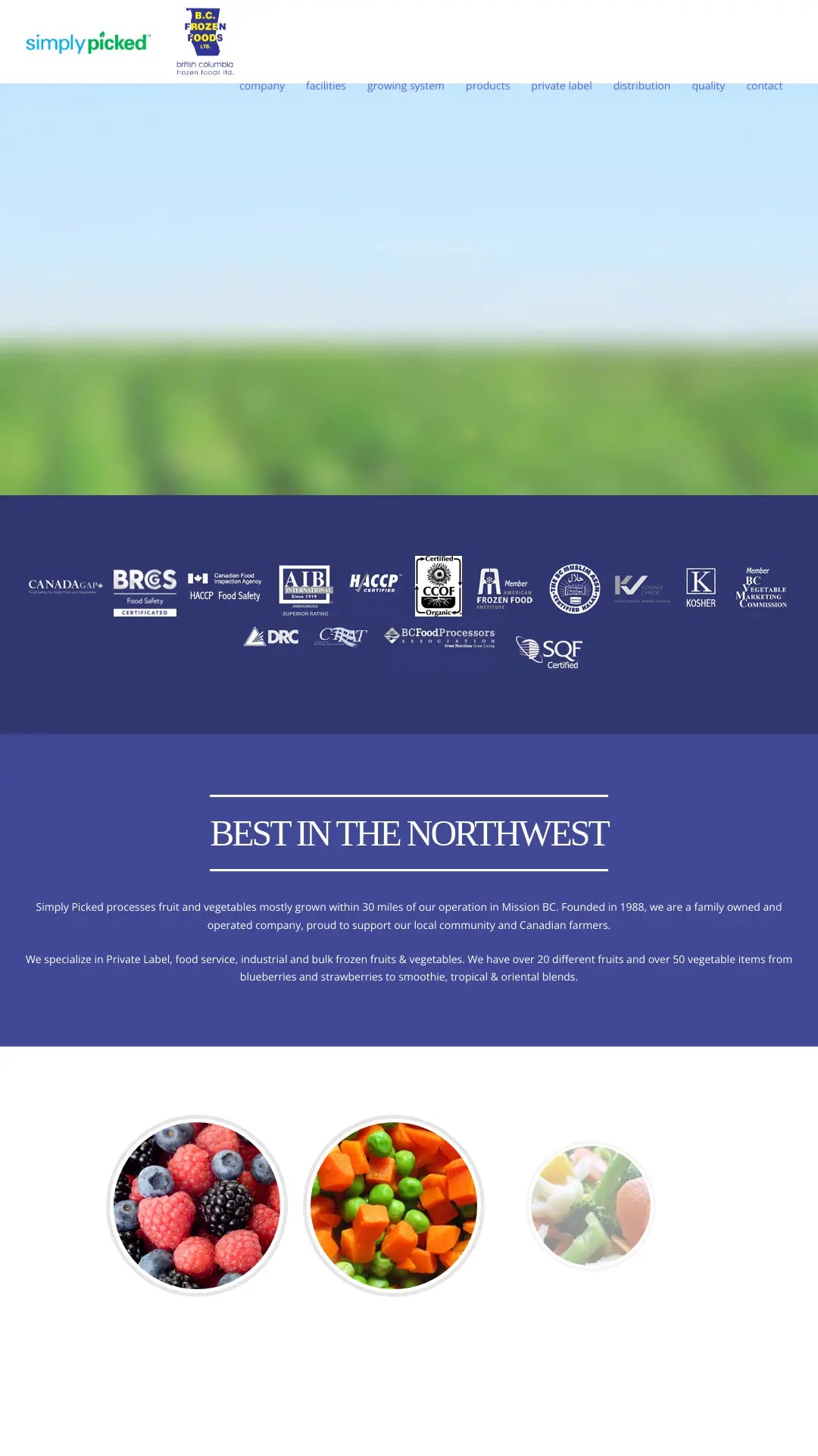 Screenshot: the B.C. Frozen Foods Ltd. website.