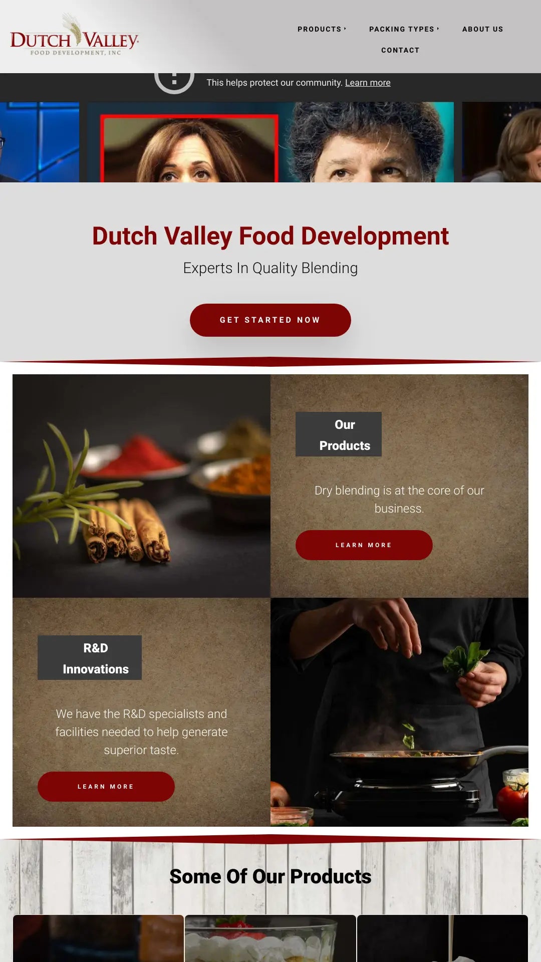 Screenshot: the Dutch Valley Food Development website.