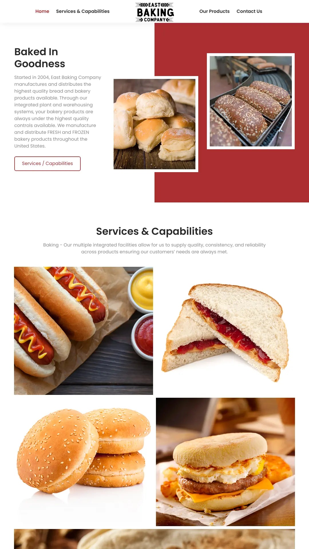 Screenshot: the East Baking Company website.