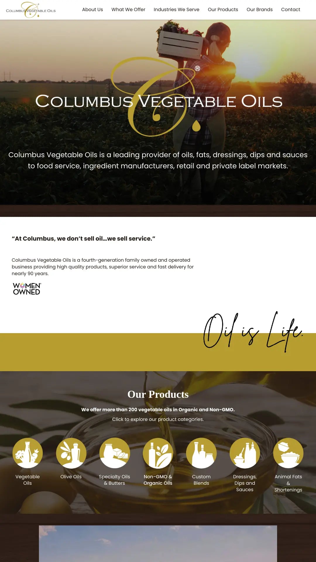 Screenshot: the Columbus Vegetable Oils website.