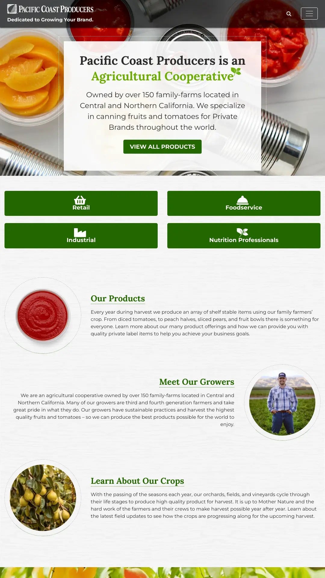 Screenshot: the Pacific Grain & Foods website.