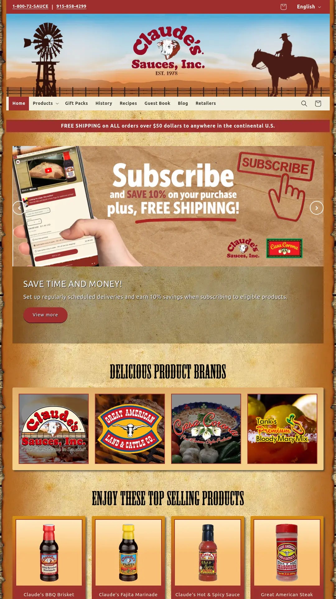 Screenshot: the Claude's Sauces website.